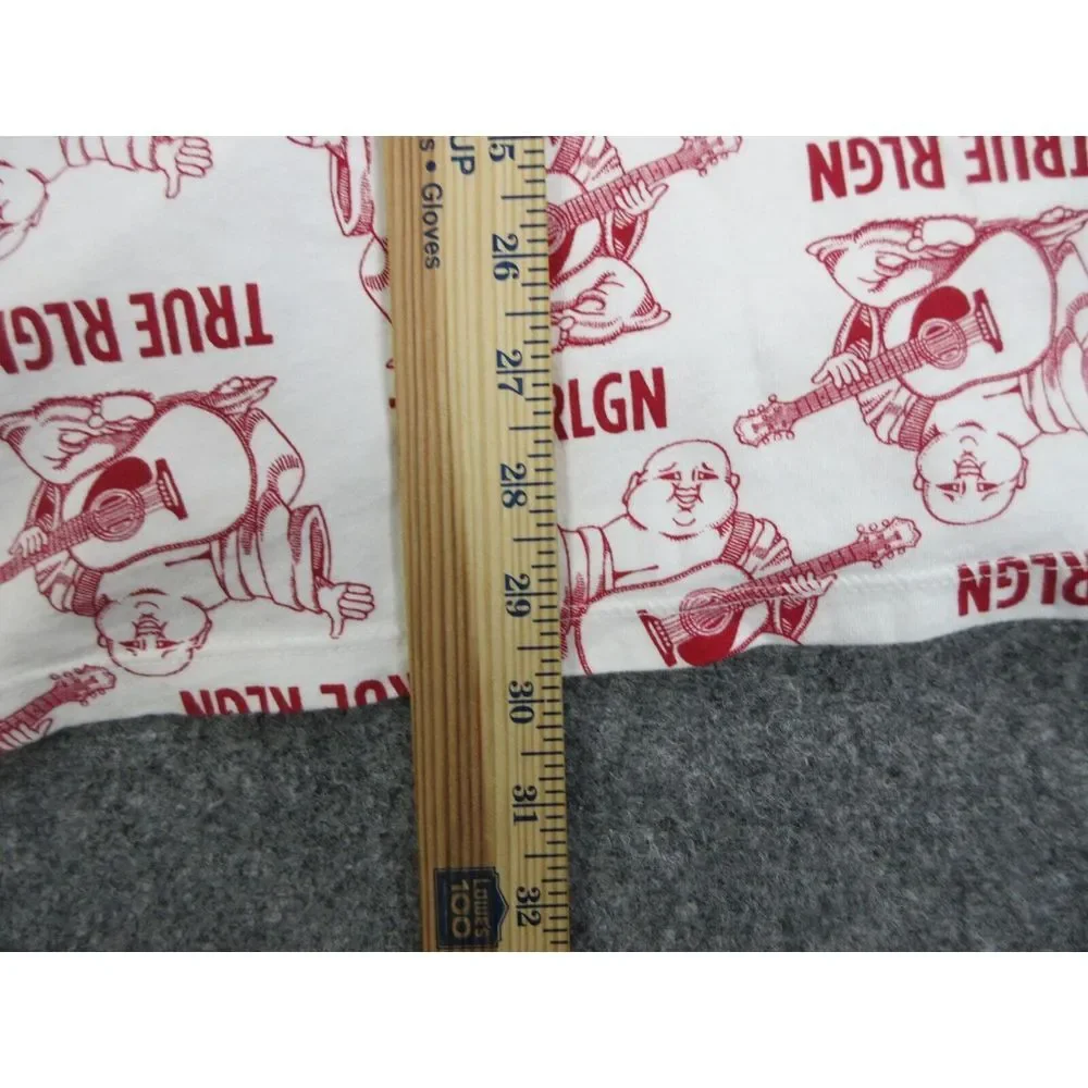 True Religion Shirt Mens 2XL‎ XXL Red White All Over Print Buddha Guitar Logo